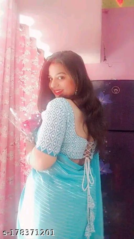 Women'S Pure Georgette Silver Line Foil Print And Zalar Sari With Georgette Embroidered Work Solid Blouse - amamestyle