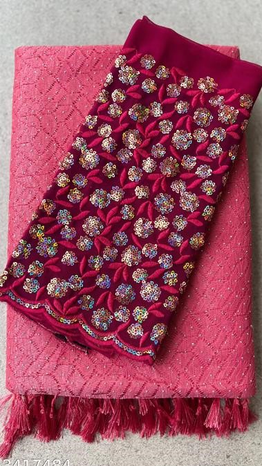 Woman's Net Lastest Siroski Stone Work Saree With Unstiched Blouse Piece