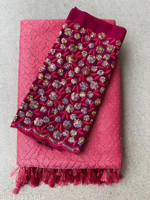 Woman's Net Lastest Siroski Stone Work Saree With Unstiched Blouse Piece - amamestyle