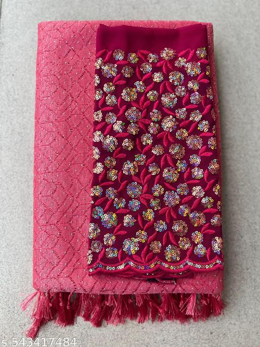 Woman's Net Lastest Siroski Stone Work Saree With Unstiched Blouse Piece - amamestyle