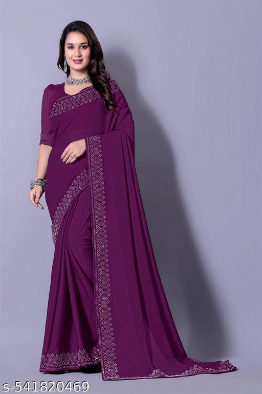 SAREE Gorgeous ART SLIK Saree With Siroski Stone Broder Work/Fancy saree/designer saree - amamestyle