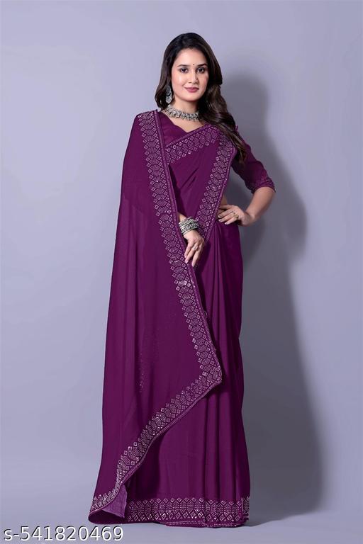 SAREE Gorgeous ART SLIK Saree With Siroski Stone Broder Work/Fancy saree/designer saree - amamestyle