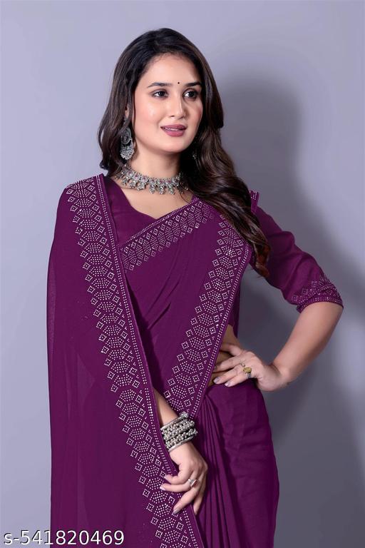 SAREE Gorgeous ART SLIK Saree With Siroski Stone Broder Work/Fancy saree/designer saree - amamestyle