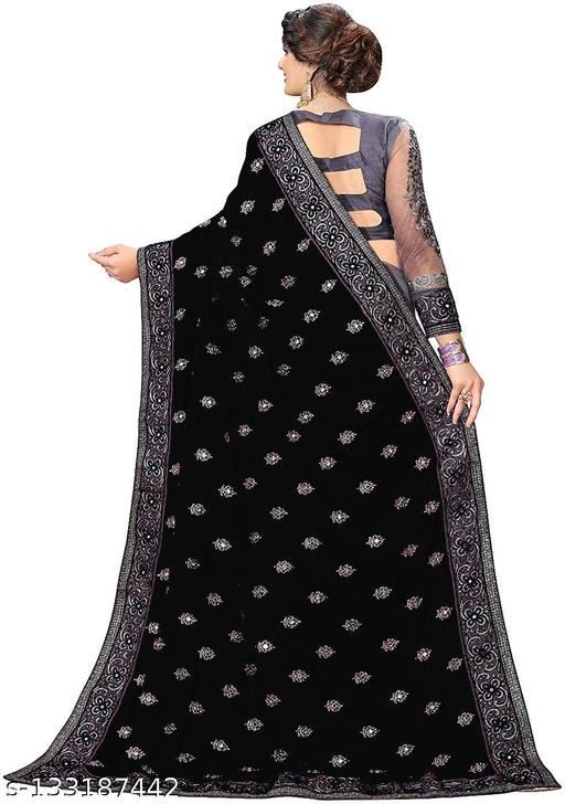Embroidered Fashion Georgette Saree  (Black,Grey) - amamestyle