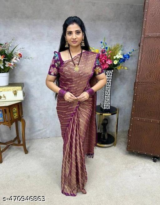 Ready To Wear Brasso Silk Saree With Sequence Work Blouse - amamestyle