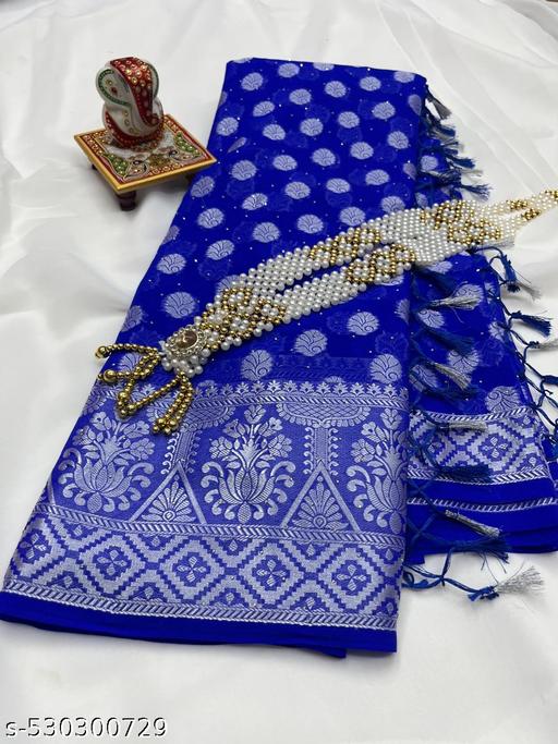 Silver Stone (saree with stone and jallar) - beautiful saree / saree with blouse / saree with stone / blue saree / saree with flower / sarre / saree with stone and jallar / silver stone. - amamestyle
