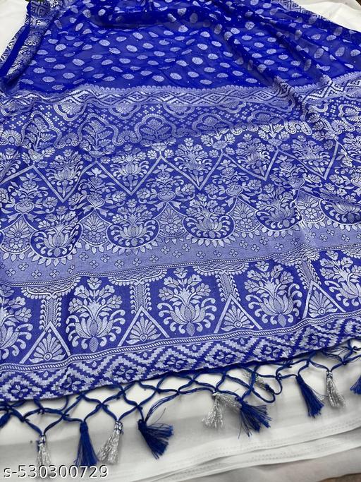 Silver Stone (saree with stone and jallar) - beautiful saree / saree with blouse / saree with stone / blue saree / saree with flower / sarre / saree with stone and jallar / silver stone. - amamestyle