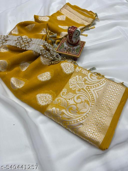 Silver Stone (saree with stone and jallar) - beautiful saree / saree with blouse / saree with stone / blue saree / saree with flower / sarre / saree with stone and jallar / silver stone. - amamestyle