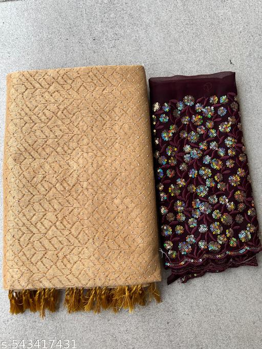 Woman's Net Lastest Siroski Stone Work Saree With Unstiched Blouse Piece