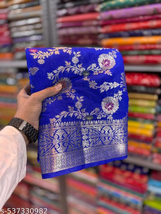 BANARASI VERY PREMIUM QUALITY SEMI GEOGRETEE SOFT SILK SAREE  - amamestyle