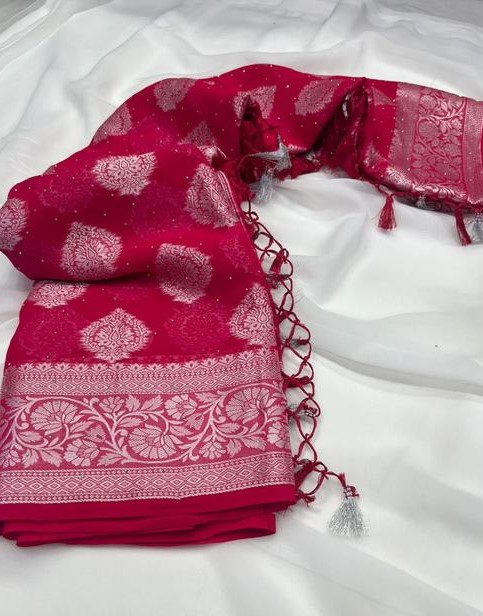 Silver Stone (saree with stone and jallar) - beautiful saree / saree with blouse / saree with stone / blue saree / saree with flower / sarre / saree with stone and jallar / silver stone.