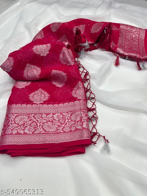 Silver Stone (saree with stone and jallar) - beautiful saree / saree with blouse / saree with stone / blue saree / saree with flower / sarre / saree with stone and jallar / silver stone. - amamestyle