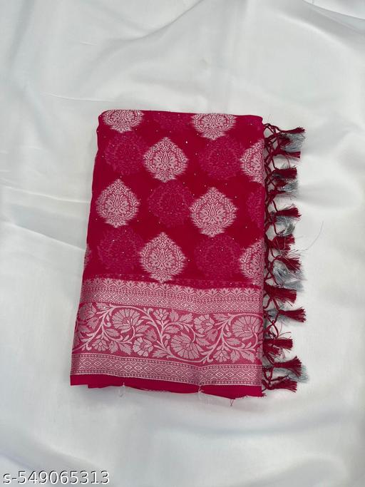 Silver Stone (saree with stone and jallar) - beautiful saree / saree with blouse / saree with stone / blue saree / saree with flower / sarre / saree with stone and jallar / silver stone. - amamestyle