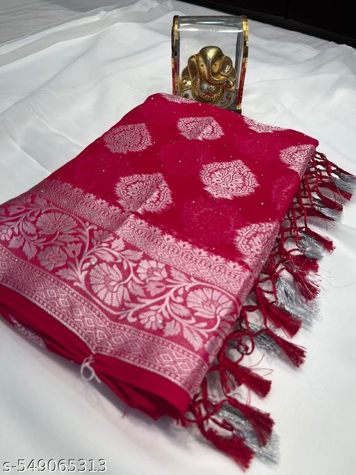 Silver Stone (saree with stone and jallar) - beautiful saree / saree with blouse / saree with stone / blue saree / saree with flower / sarre / saree with stone and jallar / silver stone. - amamestyle