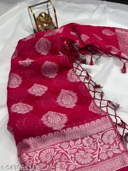 Silver Stone (saree with stone and jallar) - beautiful saree / saree with blouse / saree with stone / blue saree / saree with flower / sarre / saree with stone and jallar / silver stone. - amamestyle