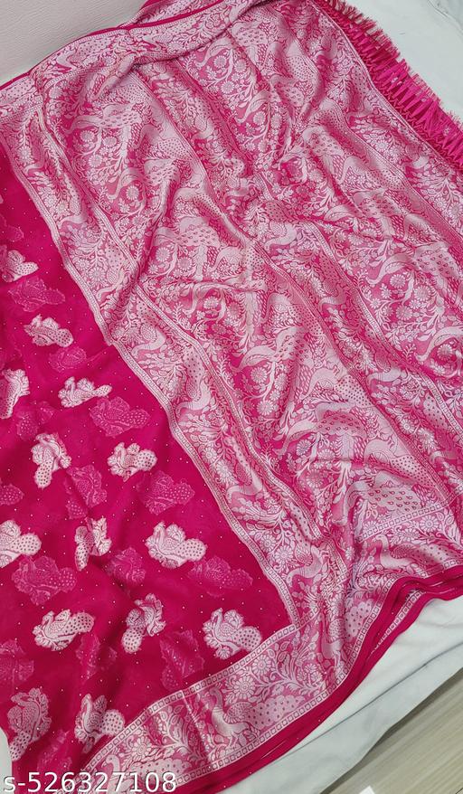 Trendy Georgette Zari Woven Saree with Swarokvski  and Tassels and Latkan  - amamestyle