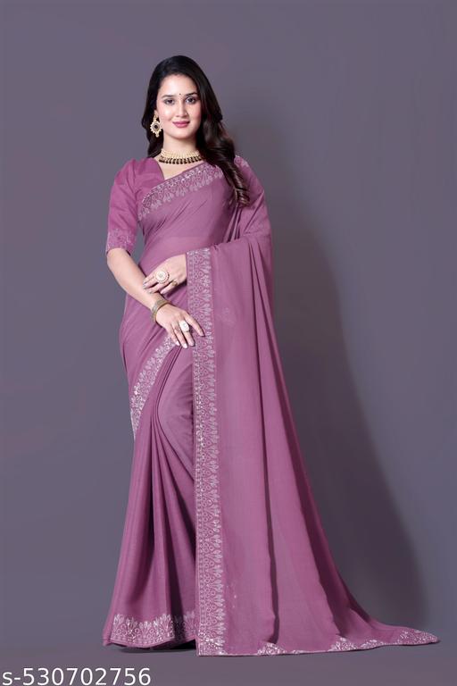 Art  Stone Work hotfix Sari For new design saree for Women's & Girls With Running Blouse Piece - amamestyle