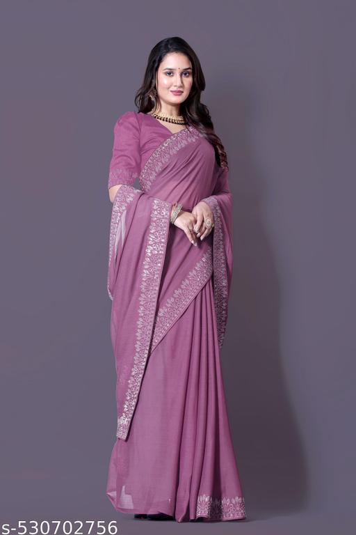 Art  Stone Work hotfix Sari For new design saree for Women's & Girls With Running Blouse Piece - amamestyle