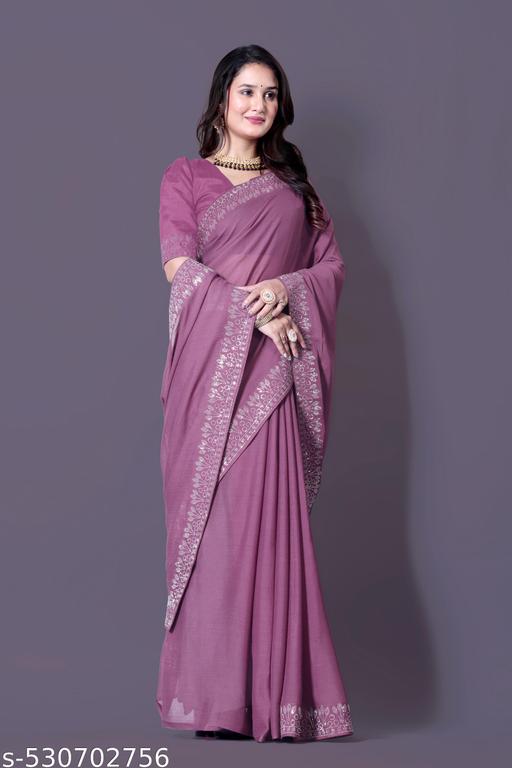 Art  Stone Work hotfix Sari For new design saree for Women's & Girls With Running Blouse Piece - amamestyle