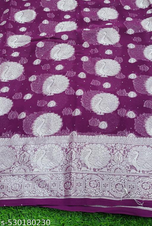 Trendy Georgette Fabric Zari Weaving Saree with Svorkshi Work and Tassels and Latkan  - amamestyle