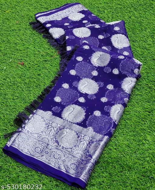 Trendy Georgette Fabric Zari Weaving Saree with Svorkshi Work and Tassels and Latkan  - amamestyle