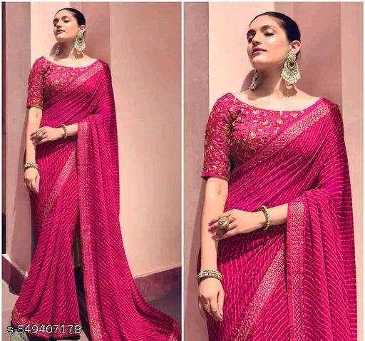 Fancy Designer  Lehriya  Pretty Sarees With New Fancy  Border With Blouse Piece. - amamestyle