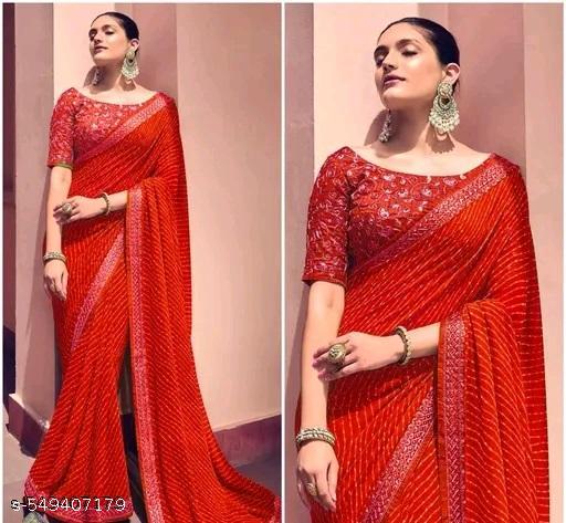 Fancy Designer  Lehriya  Pretty Sarees With New Fancy  Border With Blouse Piece. - amamestyle