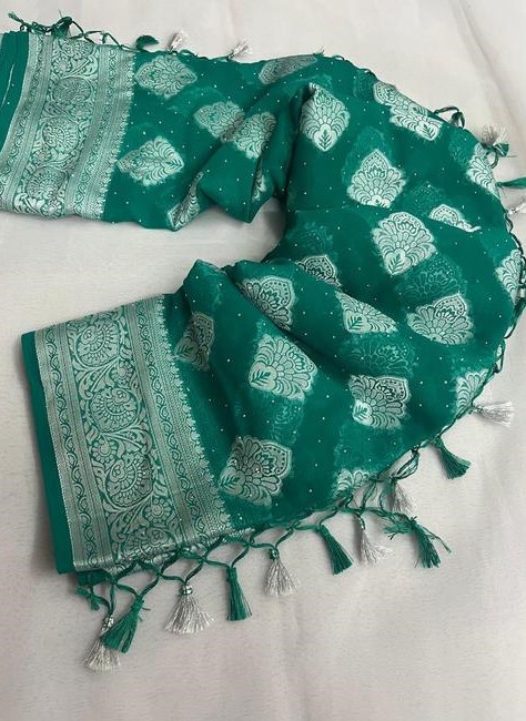 Silver Stone (saree with stone and jallar) - beautiful saree / saree with blouse / saree with stone / blue saree / saree with flower / sarre / saree with stone and jallar / silver stone.