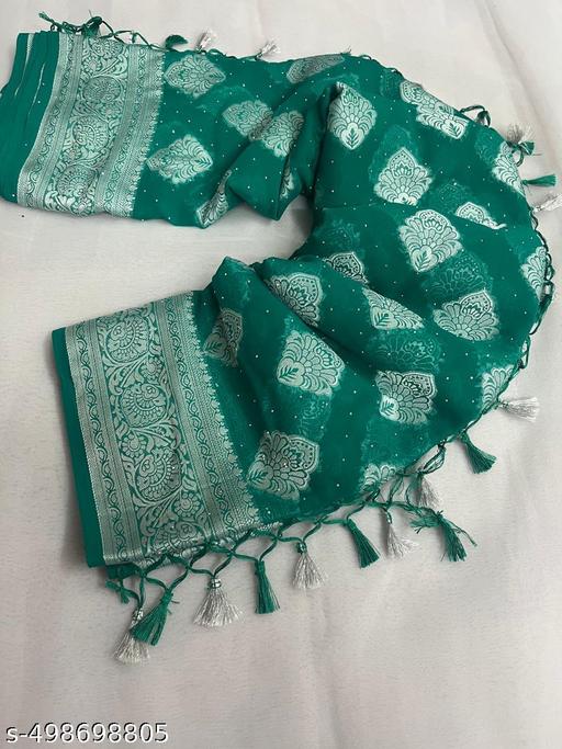 Silver Stone (saree with stone and jallar) - beautiful saree / saree with blouse / saree with stone / blue saree / saree with flower / sarre / saree with stone and jallar / silver stone. - amamestyle