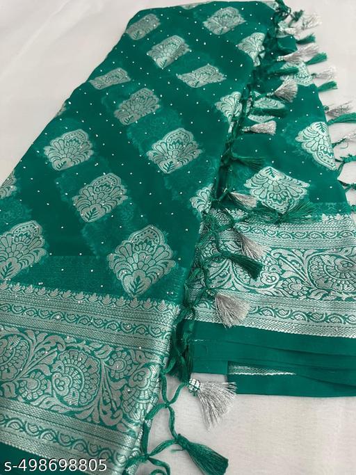 Silver Stone (saree with stone and jallar) - beautiful saree / saree with blouse / saree with stone / blue saree / saree with flower / sarre / saree with stone and jallar / silver stone. - amamestyle