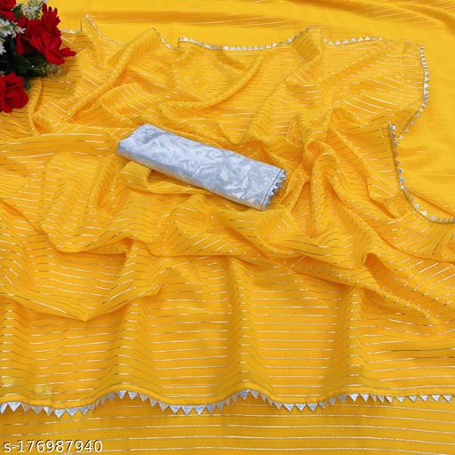 Party Wear Fancy Georgette Silver lines Saree With Silver Matty Blouse - amamestyle