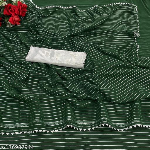 Party Wear Fancy Georgette Silver lines Saree With Silver Matty Blouse - amamestyle