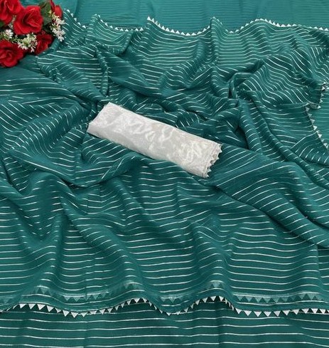 Party Wear Fancy Georgette Silver lines Saree With Silver Matty Blouse