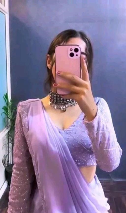 Violate Embroidery & Embellished Saree with Blouse Piece & Belt.