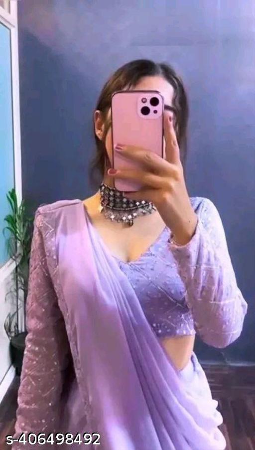 Violate Embroidery & Embellished Saree with Blouse Piece & Belt. - amamestyle