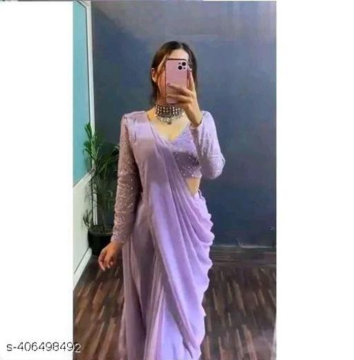 Violate Embroidery & Embellished Saree with Blouse Piece & Belt. - amamestyle