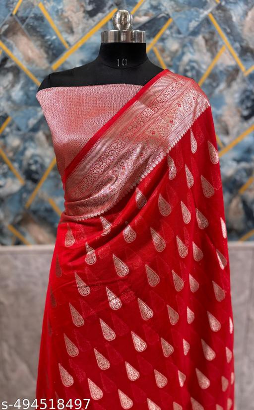 BANARASI VERY UNIQUE COLLECTION AND PREMIUM QUALITY SEMI GEOGRETEE SOFT SILK SAREE - amamestyle