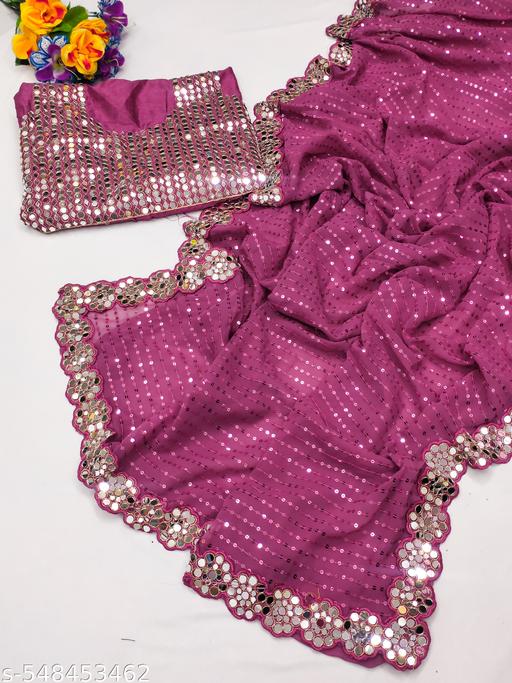 Fency Disener Georgette Pretty Sarees With New Fency  Border With Blouse Piece. - amamestyle