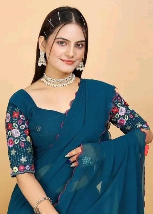 Pure Georgette Arco Border Saree With Sequence And embroidered Blouse