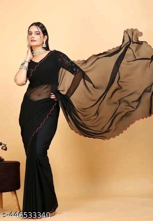 Pure Georgette Arco Border Saree With Sequence And embroidered Blouse - amamestyle