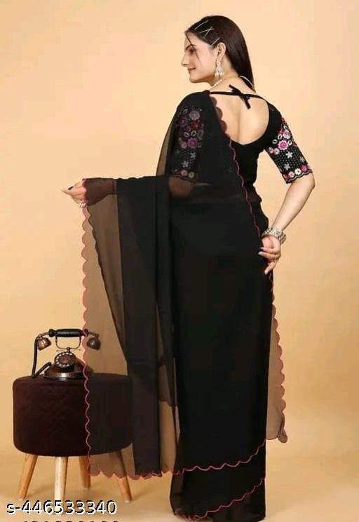 Pure Georgette Arco Border Saree With Sequence And embroidered Blouse - amamestyle