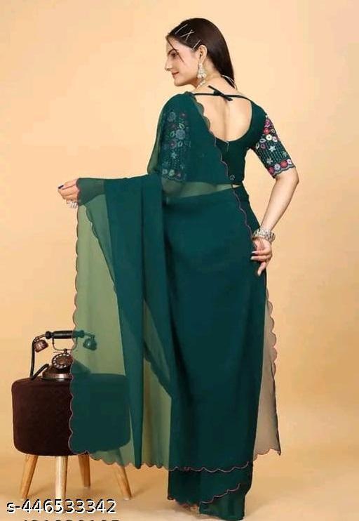 Pure Georgette Arco Border Saree With Sequence And embroidered Blouse - amamestyle