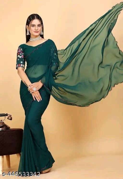 Pure Georgette Arco Border Saree With Sequence And embroidered Blouse - amamestyle