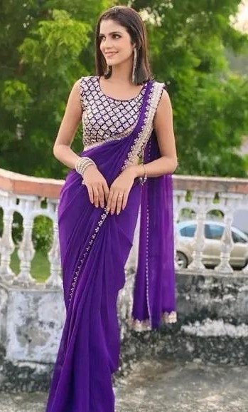 Fency Disener Georgette Pretty Sarees With New Fency  Border With Blouse Piece.