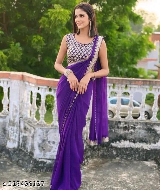 Fency Disener Georgette Pretty Sarees With New Fency  Border With Blouse Piece. - amamestyle