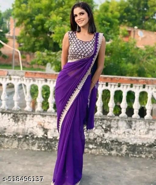 Fency Disener Georgette Pretty Sarees With New Fency  Border With Blouse Piece. - amamestyle
