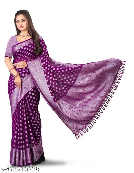 fox Georgette Silver Buti Fancy soft saree - amamestyle