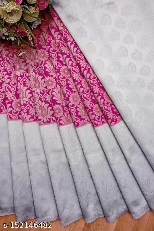 Ready to Wear Jacquard Pink Tassels and Latkans Saree With Blouse - amamestyle