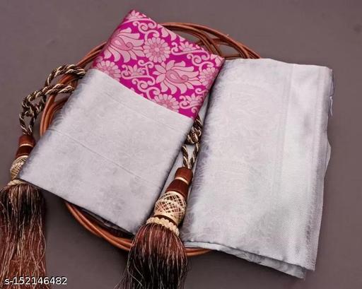 Ready to Wear Jacquard Pink Tassels and Latkans Saree With Blouse - amamestyle
