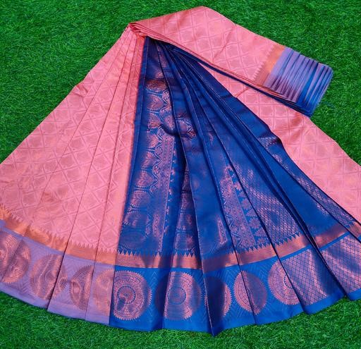 Get This Ravishing Kanjeevaram Brocade Pattu Silk Saree With Grand Rich Pallu and Separate Blue Blouse Piece 